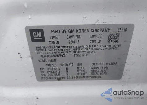 2017 Buick Encore Preferred z USA, uszkodzony, nr VIN KL4CJASB8HB005990